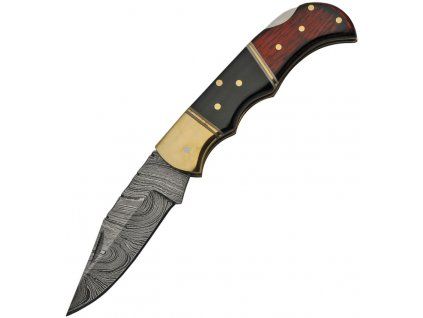 Damascus Lockback Wood and Horn