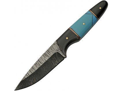 Damascus Fixed Blade Buffalo/Turq