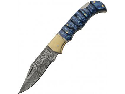Damascus Grooved Lockback Blue