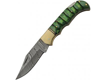 Damascus Grooved Lockback Green