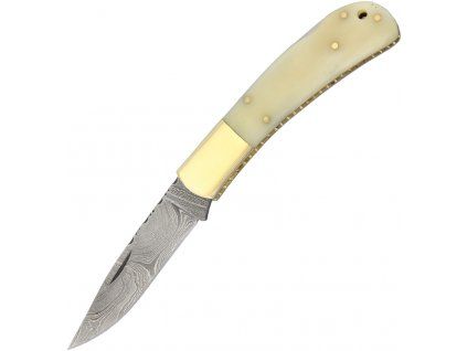Damascus White Bone Lockback