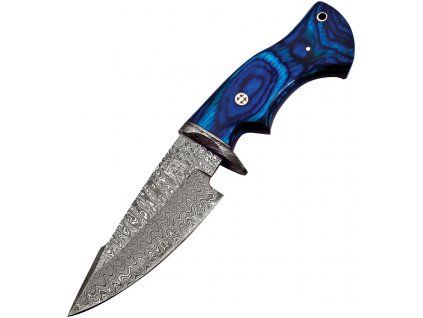 Damascus Fixed Blade Guard Blue Pakkawood