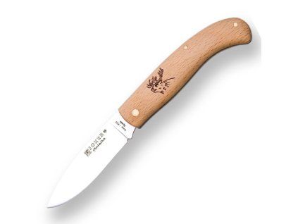 beech wood 8 cm non locking folding knife stainless steel bladedeer motive
