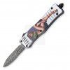 cobra otf pinup girl design damascus serrated